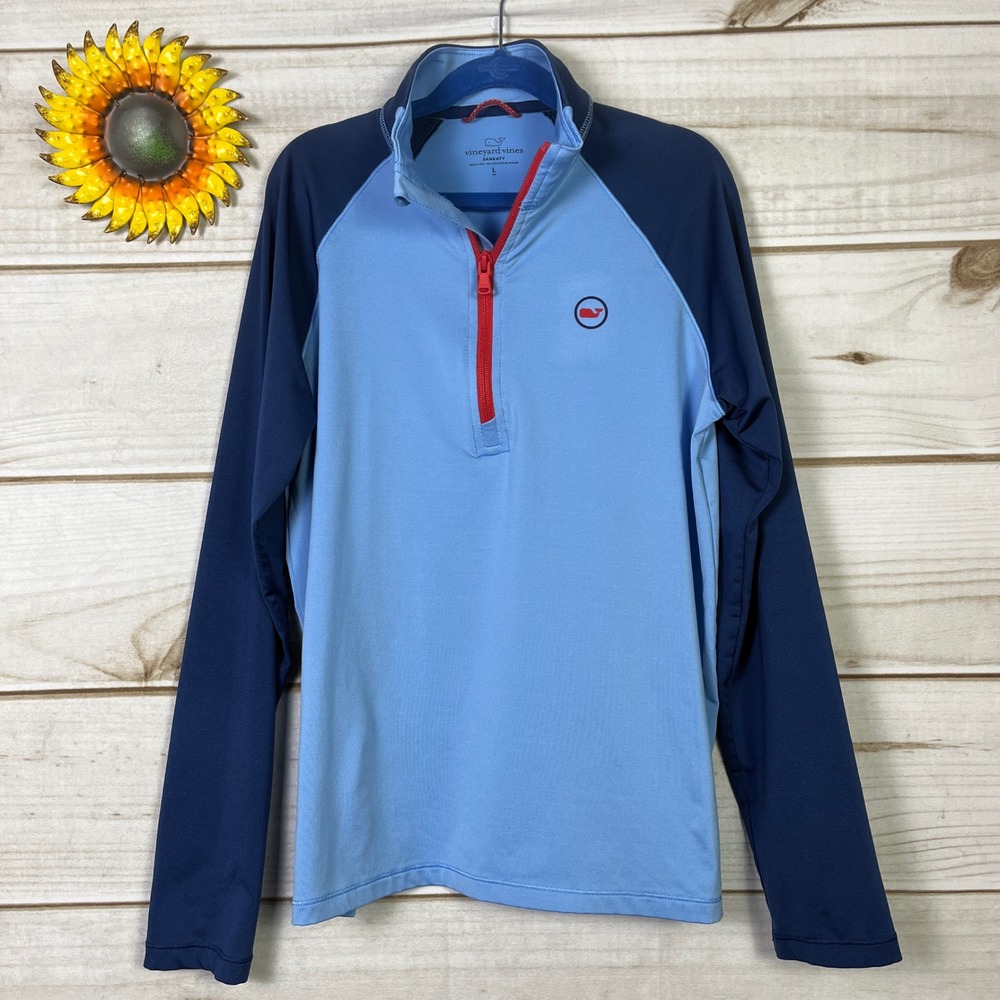 Vineyard Vines Sankaty Kids Blue Light Blue Navy Long Sleeve Quarter Zip Shirt L